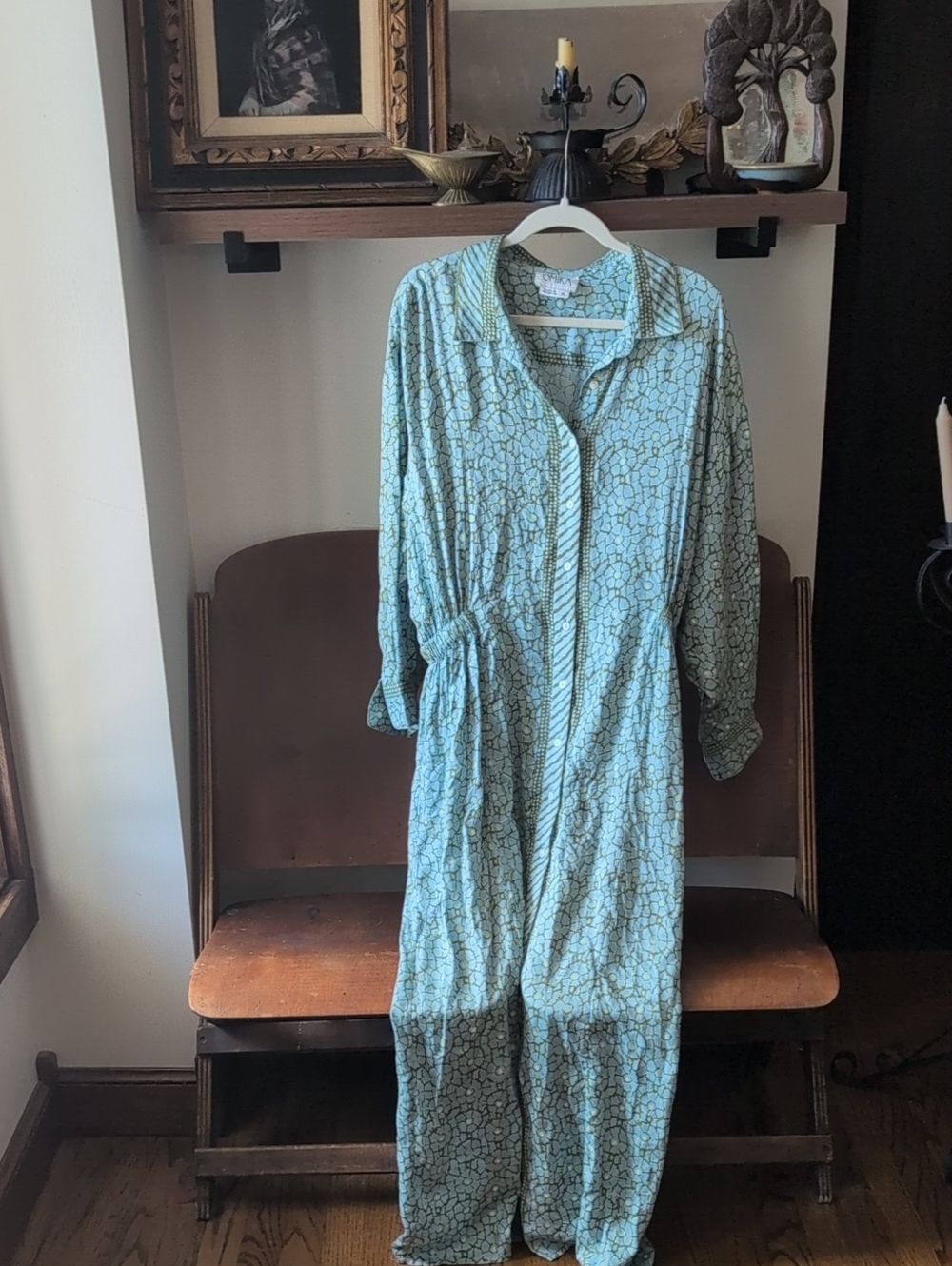 Teal Printed Maxi Shirt Dress with Button Front